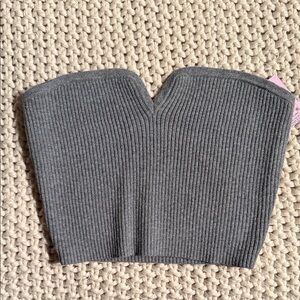 Gray Ribbed Strapless crop Top